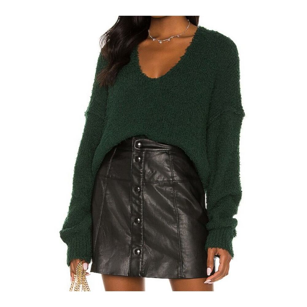 We The Free Free People 'Theo' Hunter Green Cropped Sweater size XS